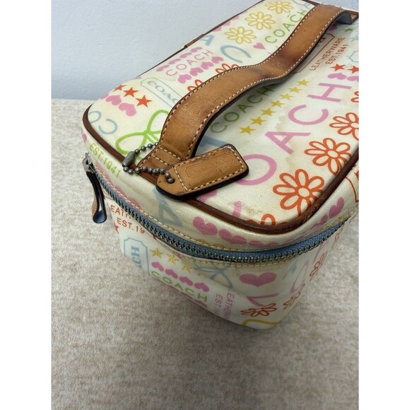 Y2K COACH MULTICOLOR RAINBOW LAMINATED BANDANA BLUE TOP HANDLE POUCH BAG PURSE - Picture 8 of 12